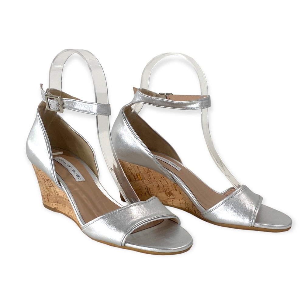 DVF Cork Wedge Sandals, Silver, Size 6 - Picture 3 of 5